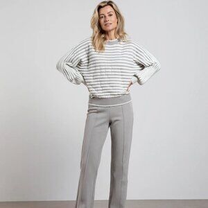 YAYA women’s Striped Sweater in Light Gray & white, XXS